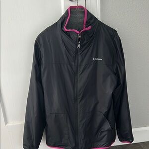 Columbia Black and Pink Raincoat with Weather-Resistant Design